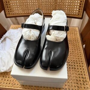 Maison Margiela Black Leather Tabi Mary Janes Shoes